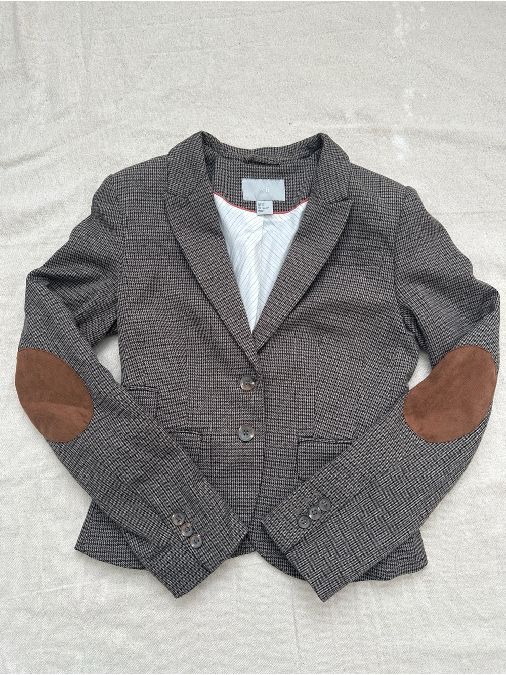 H&M Brown Plaid Blazer with Tan Elbow Patches
